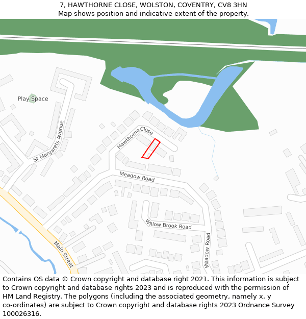 7, HAWTHORNE CLOSE, WOLSTON, COVENTRY, CV8 3HN: Location map and indicative extent of plot