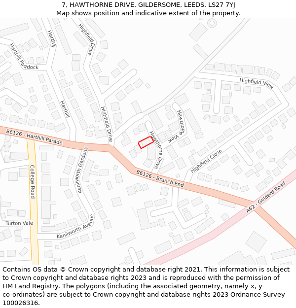 7, HAWTHORNE DRIVE, GILDERSOME, LEEDS, LS27 7YJ: Location map and indicative extent of plot