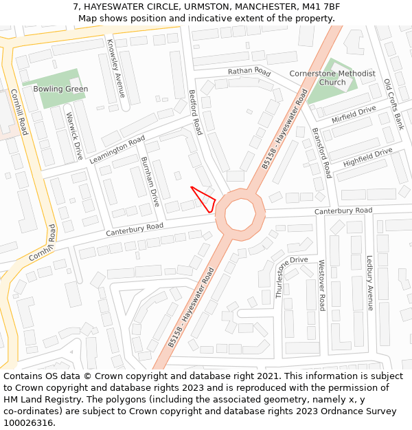 7, HAYESWATER CIRCLE, URMSTON, MANCHESTER, M41 7BF: Location map and indicative extent of plot