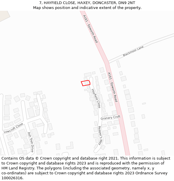 7, HAYFIELD CLOSE, HAXEY, DONCASTER, DN9 2NT: Location map and indicative extent of plot