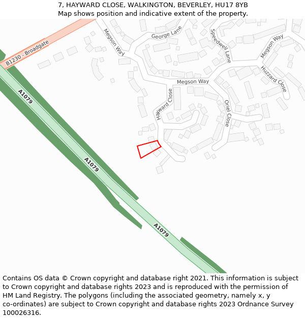 7, HAYWARD CLOSE, WALKINGTON, BEVERLEY, HU17 8YB: Location map and indicative extent of plot