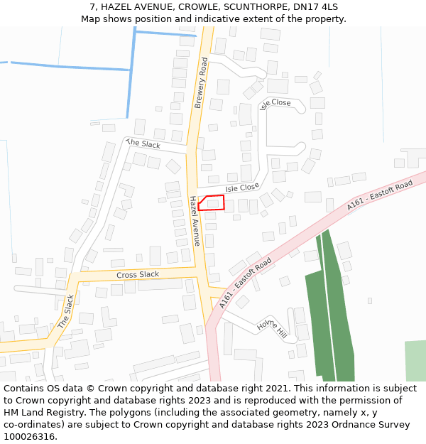 7, HAZEL AVENUE, CROWLE, SCUNTHORPE, DN17 4LS: Location map and indicative extent of plot