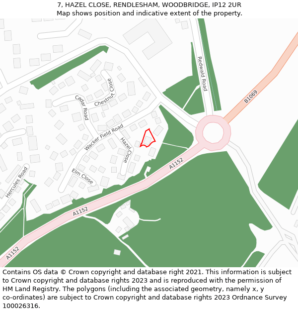 7, HAZEL CLOSE, RENDLESHAM, WOODBRIDGE, IP12 2UR: Location map and indicative extent of plot