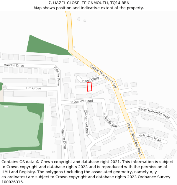 7, HAZEL CLOSE, TEIGNMOUTH, TQ14 8RN: Location map and indicative extent of plot