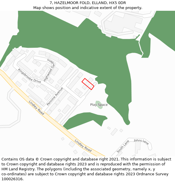 7, HAZELMOOR FOLD, ELLAND, HX5 0DR: Location map and indicative extent of plot