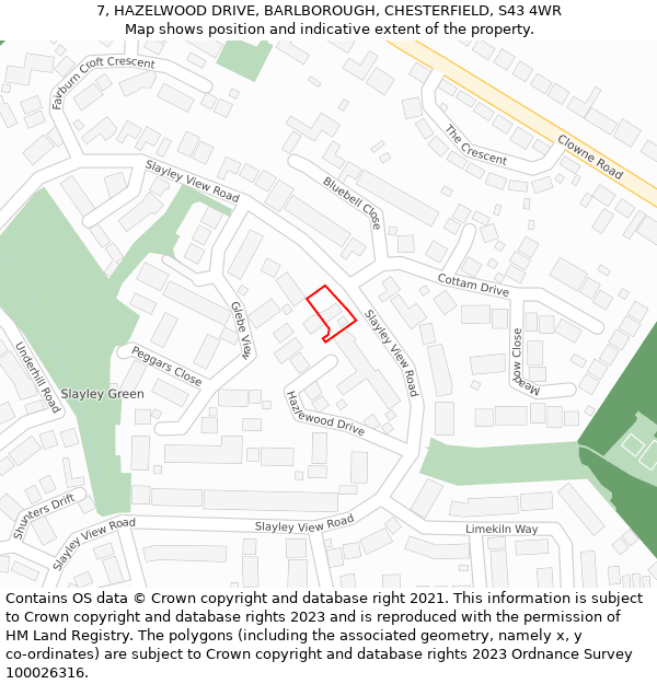 7, HAZELWOOD DRIVE, BARLBOROUGH, CHESTERFIELD, S43 4WR: Location map and indicative extent of plot