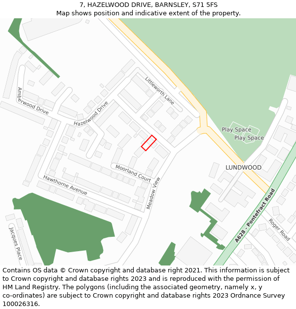 7, HAZELWOOD DRIVE, BARNSLEY, S71 5FS: Location map and indicative extent of plot