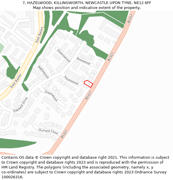 7, HAZELWOOD, KILLINGWORTH, NEWCASTLE UPON TYNE, NE12 6FF: Location map and indicative extent of plot