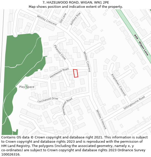 7, HAZELWOOD ROAD, WIGAN, WN1 2PE: Location map and indicative extent of plot