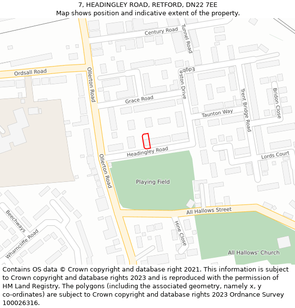 7, HEADINGLEY ROAD, RETFORD, DN22 7EE: Location map and indicative extent of plot