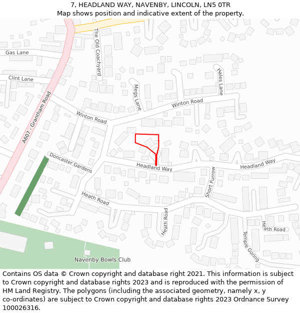 7, HEADLAND WAY, NAVENBY, LINCOLN, LN5 0TR: Location map and indicative extent of plot