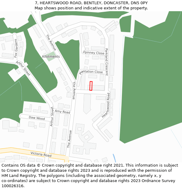 7, HEARTSWOOD ROAD, BENTLEY, DONCASTER, DN5 0PY: Location map and indicative extent of plot