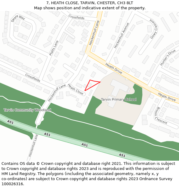 7, HEATH CLOSE, TARVIN, CHESTER, CH3 8LT: Location map and indicative extent of plot