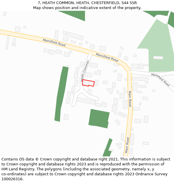 7, HEATH COMMON, HEATH, CHESTERFIELD, S44 5SR: Location map and indicative extent of plot