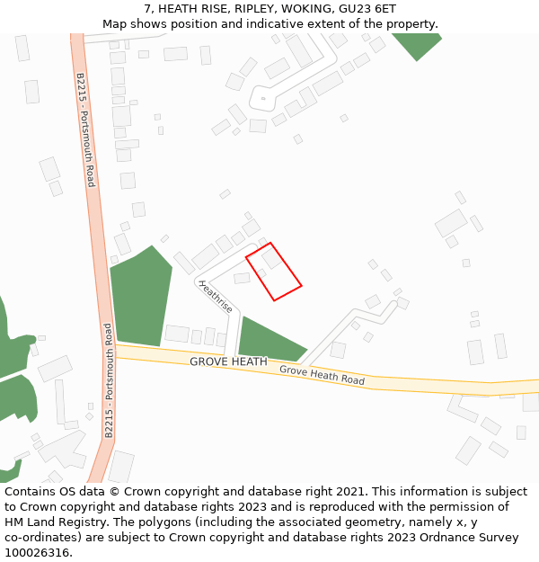 7, HEATH RISE, RIPLEY, WOKING, GU23 6ET: Location map and indicative extent of plot