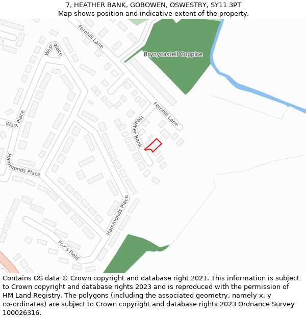 7, HEATHER BANK, GOBOWEN, OSWESTRY, SY11 3PT: Location map and indicative extent of plot