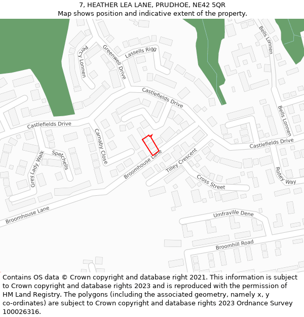 7, HEATHER LEA LANE, PRUDHOE, NE42 5QR: Location map and indicative extent of plot