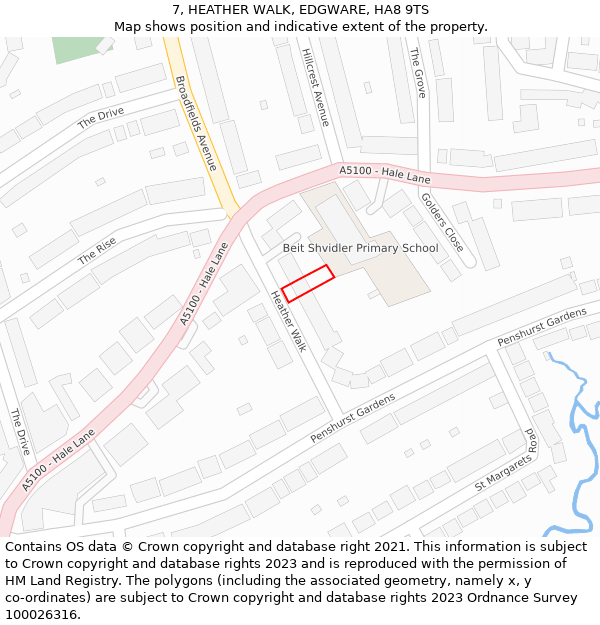 7, HEATHER WALK, EDGWARE, HA8 9TS: Location map and indicative extent of plot