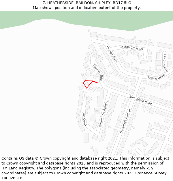 7, HEATHERSIDE, BAILDON, SHIPLEY, BD17 5LG: Location map and indicative extent of plot