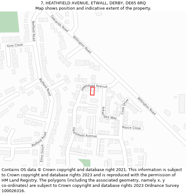 7, HEATHFIELD AVENUE, ETWALL, DERBY, DE65 6RQ: Location map and indicative extent of plot