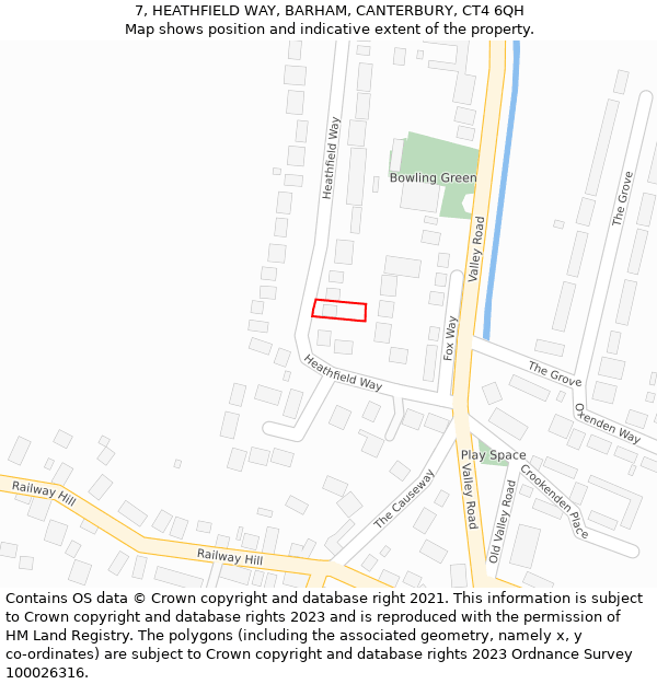 7, HEATHFIELD WAY, BARHAM, CANTERBURY, CT4 6QH: Location map and indicative extent of plot