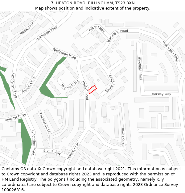 7, HEATON ROAD, BILLINGHAM, TS23 3XN: Location map and indicative extent of plot