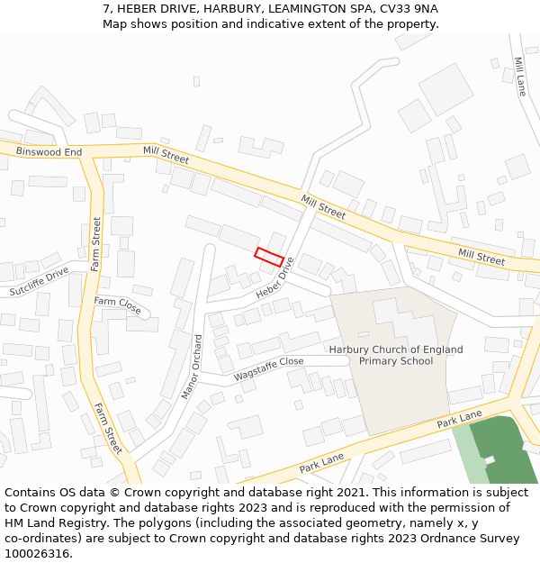 7, HEBER DRIVE, HARBURY, LEAMINGTON SPA, CV33 9NA: Location map and indicative extent of plot