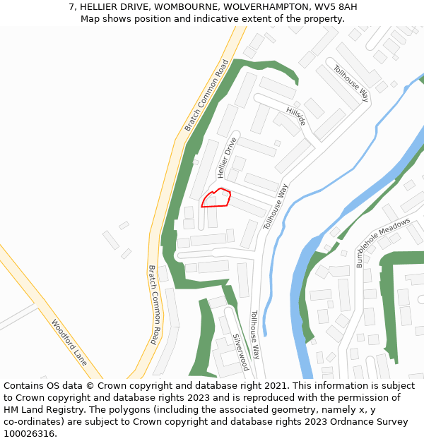 7, HELLIER DRIVE, WOMBOURNE, WOLVERHAMPTON, WV5 8AH: Location map and indicative extent of plot