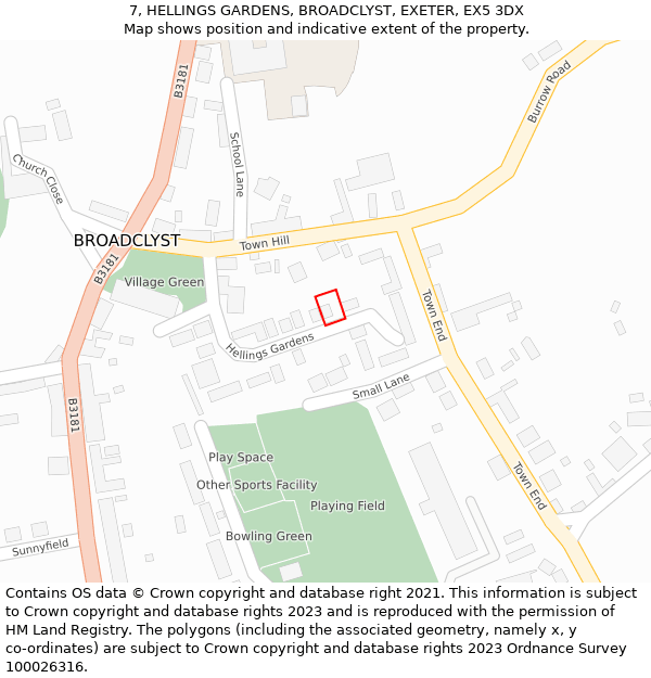 7, HELLINGS GARDENS, BROADCLYST, EXETER, EX5 3DX: Location map and indicative extent of plot