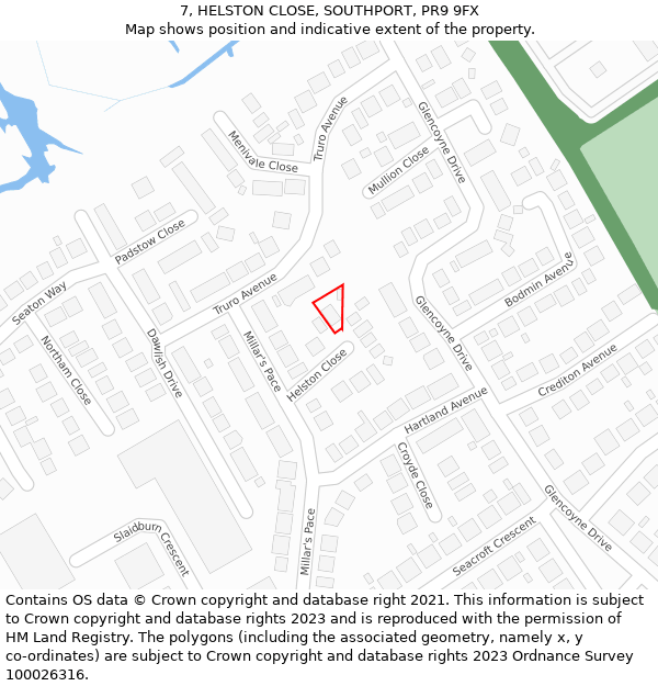 7, HELSTON CLOSE, SOUTHPORT, PR9 9FX: Location map and indicative extent of plot