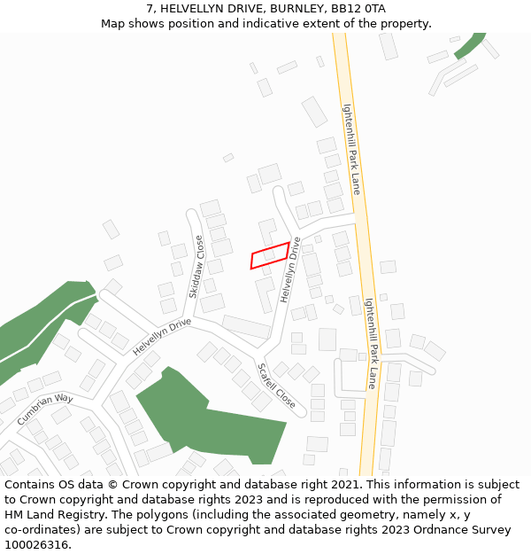 7, HELVELLYN DRIVE, BURNLEY, BB12 0TA: Location map and indicative extent of plot