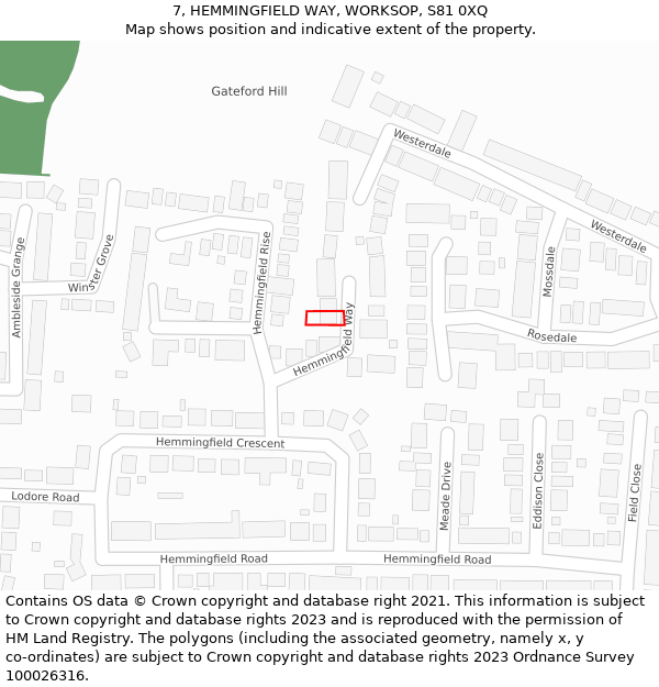 7, HEMMINGFIELD WAY, WORKSOP, S81 0XQ: Location map and indicative extent of plot