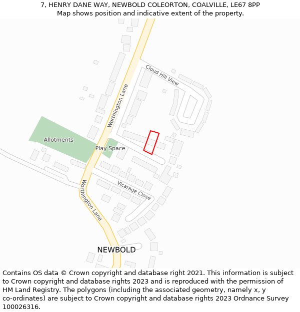 7, HENRY DANE WAY, NEWBOLD COLEORTON, COALVILLE, LE67 8PP: Location map and indicative extent of plot
