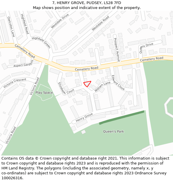 7, HENRY GROVE, PUDSEY, LS28 7FD: Location map and indicative extent of plot