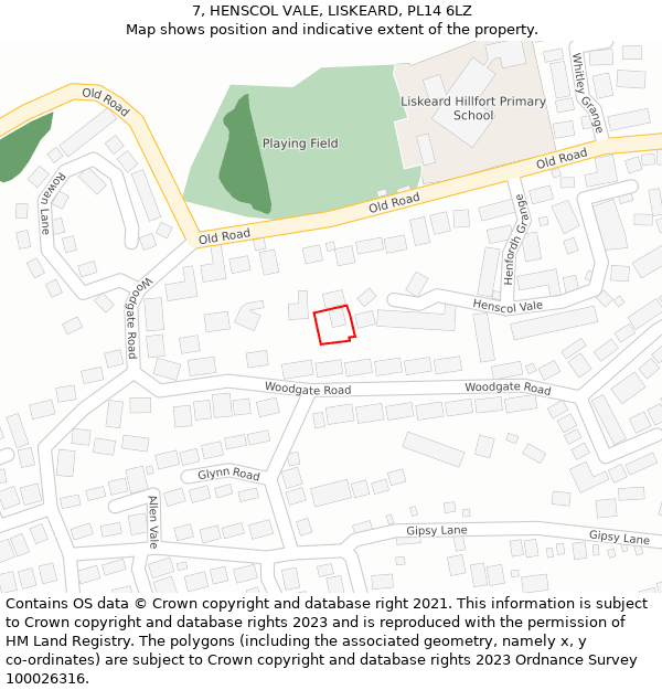 7, HENSCOL VALE, LISKEARD, PL14 6LZ: Location map and indicative extent of plot