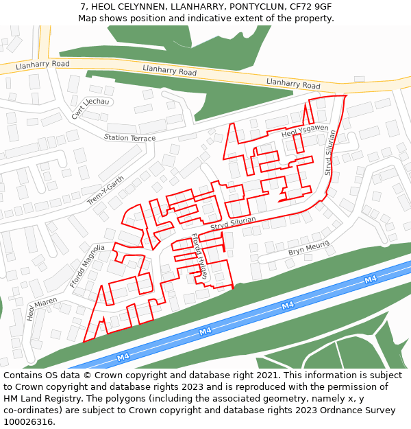 7, HEOL CELYNNEN, LLANHARRY, PONTYCLUN, CF72 9GF: Location map and indicative extent of plot