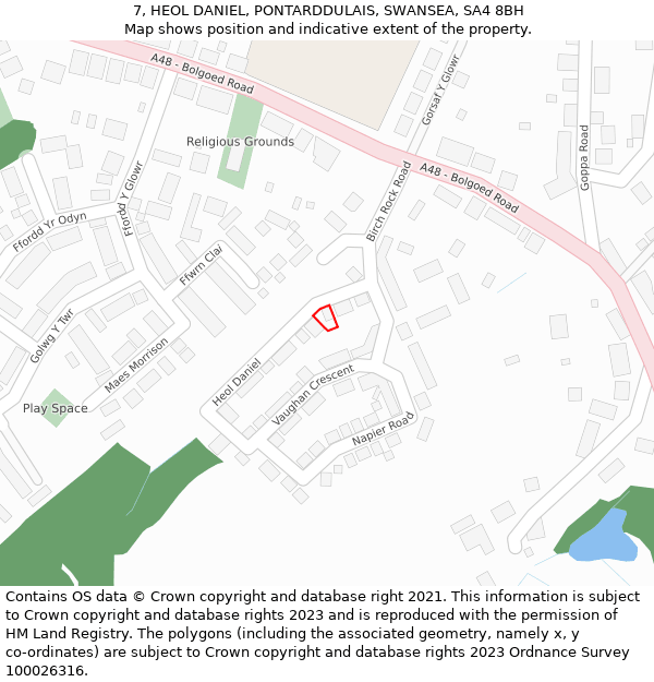 7, HEOL DANIEL, PONTARDDULAIS, SWANSEA, SA4 8BH: Location map and indicative extent of plot