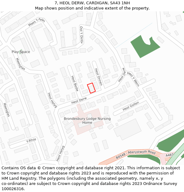 7, HEOL DERW, CARDIGAN, SA43 1NH: Location map and indicative extent of plot