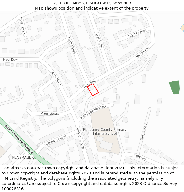 7, HEOL EMRYS, FISHGUARD, SA65 9EB: Location map and indicative extent of plot