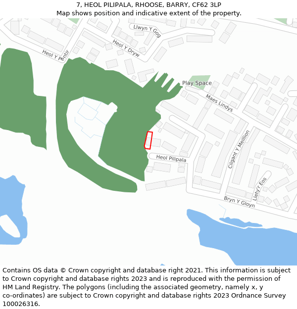 7, HEOL PILIPALA, RHOOSE, BARRY, CF62 3LP: Location map and indicative extent of plot