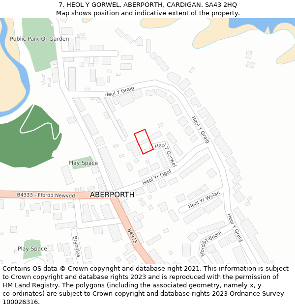 7, HEOL Y GORWEL, ABERPORTH, CARDIGAN, SA43 2HQ: Location map and indicative extent of plot