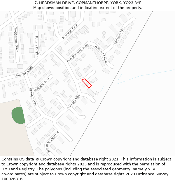 7, HERDSMAN DRIVE, COPMANTHORPE, YORK, YO23 3YF: Location map and indicative extent of plot