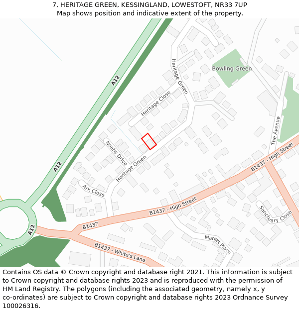 7, HERITAGE GREEN, KESSINGLAND, LOWESTOFT, NR33 7UP: Location map and indicative extent of plot