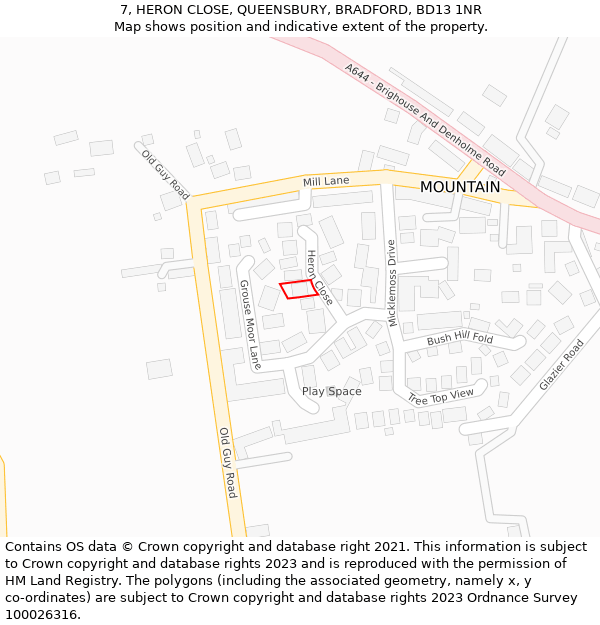 7, HERON CLOSE, QUEENSBURY, BRADFORD, BD13 1NR: Location map and indicative extent of plot