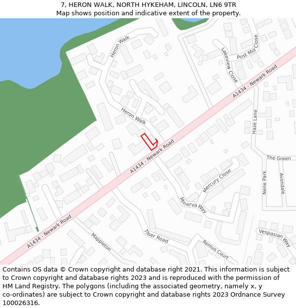 7, HERON WALK, NORTH HYKEHAM, LINCOLN, LN6 9TR: Location map and indicative extent of plot
