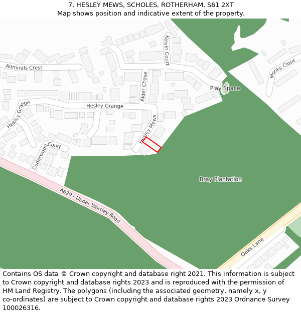 7, HESLEY MEWS, SCHOLES, ROTHERHAM, S61 2XT: Location map and indicative extent of plot