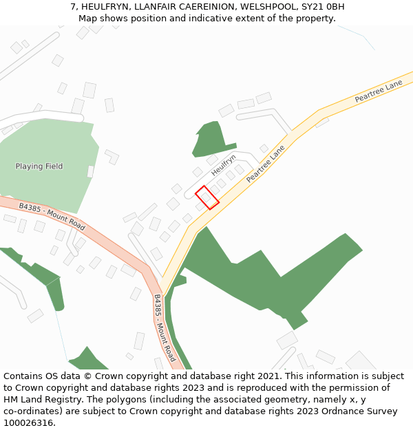 7, HEULFRYN, LLANFAIR CAEREINION, WELSHPOOL, SY21 0BH: Location map and indicative extent of plot