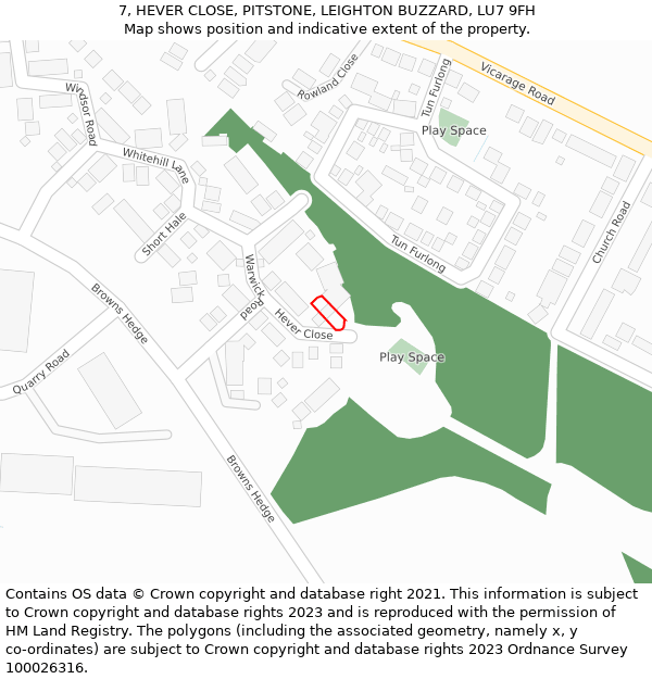 7, HEVER CLOSE, PITSTONE, LEIGHTON BUZZARD, LU7 9FH: Location map and indicative extent of plot