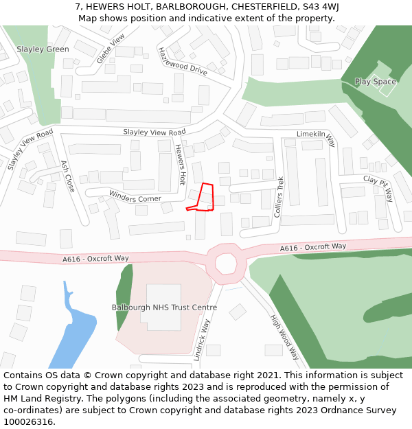 7, HEWERS HOLT, BARLBOROUGH, CHESTERFIELD, S43 4WJ: Location map and indicative extent of plot