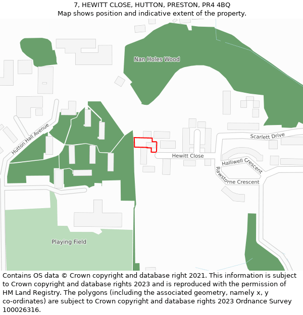 7, HEWITT CLOSE, HUTTON, PRESTON, PR4 4BQ: Location map and indicative extent of plot